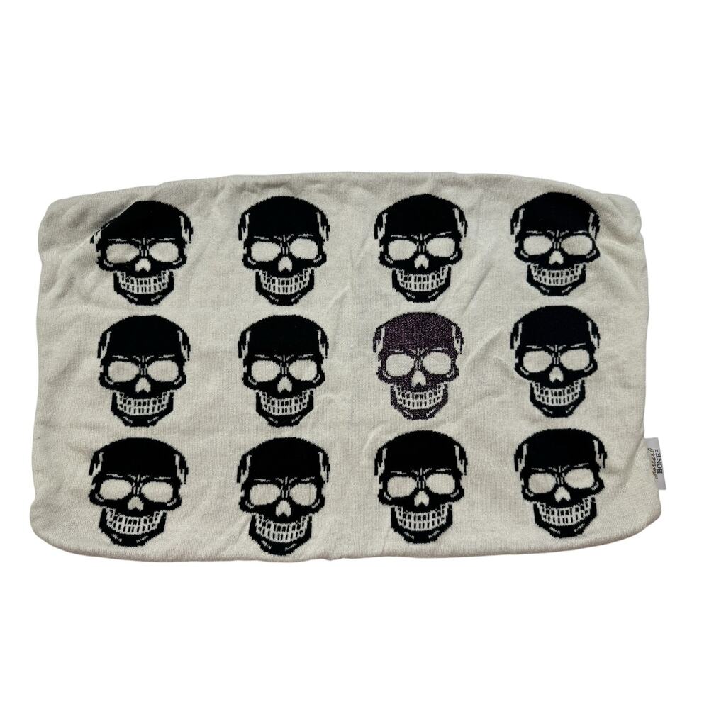 MORTAR & BONE Purple Sparkle Skull Ivory Pillow Cover Rectangle Knit Goth Spooky